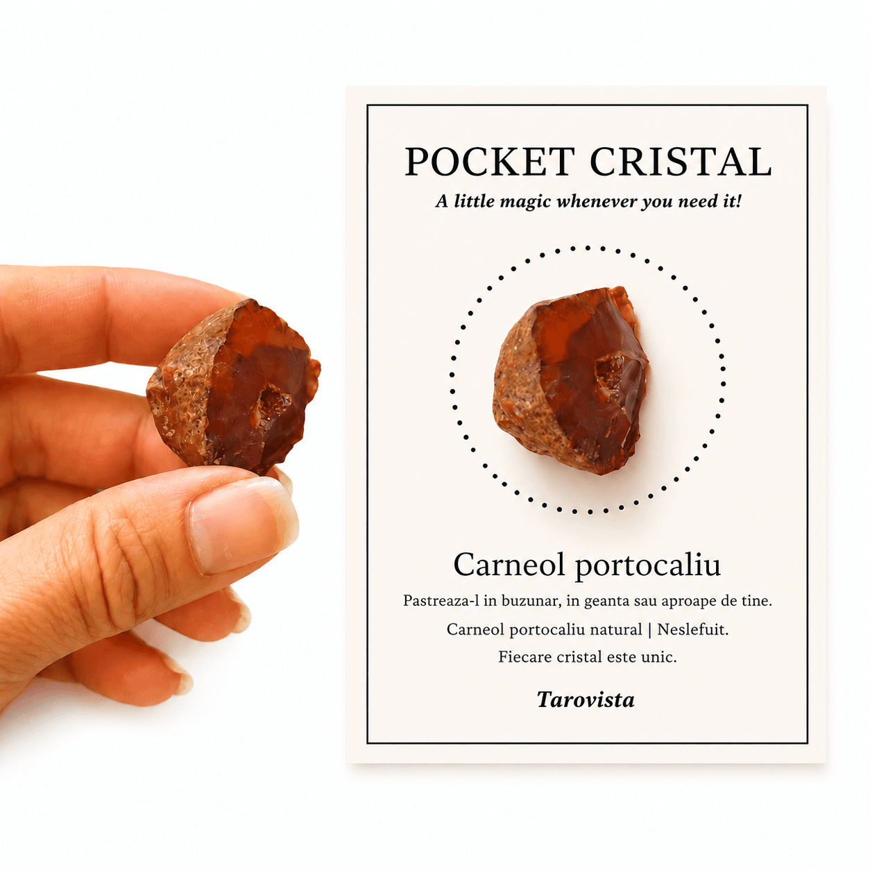 Pocket cristal Carneol, cristal natural brut, pastrat in forma sa raw, Portocaliu