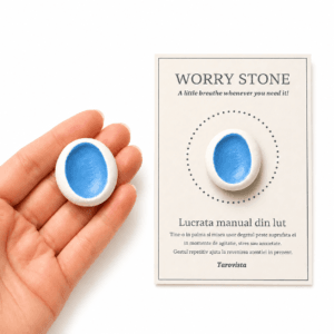 Worry Stone, realizata manual din lut, Albastru